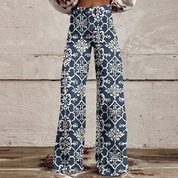 DPTALR Women's Fashion Printed Casual Pants with Zipper Button Pockets,Gray,Size M,Women's Plus ,Young Adult Tops