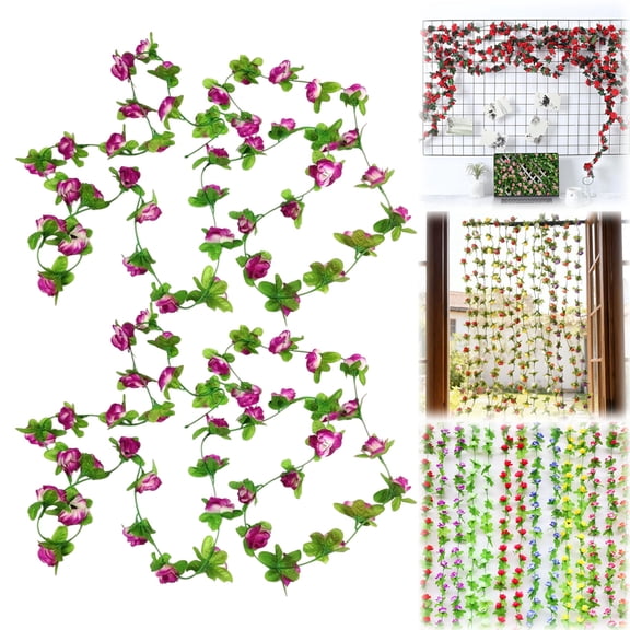 2 PCS x 86.61 in Flower Garland Artificial Rose Vine Flowers with Green Leaves Hanging Fake Roses Vine for Room Party Home Wedding Birthday Christmas Wall Arch Decor, Spring Flower