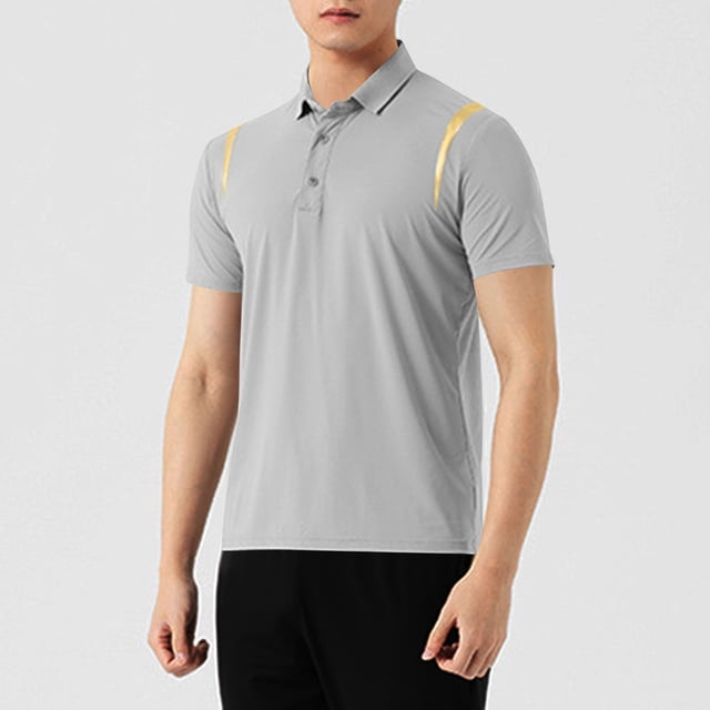 Ceisia Men's Slim Fit Breathable Short Sleeve Turndown Collar Shirt with Contrast Shoulder Trim Gray XXL Gifts