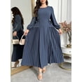 thumbnail image 2 of AURA Plus Size Dubai Elegant Long Sleeve Maxi Dress Pleated Waist Modest Dress L-4XL, 2 of 3
