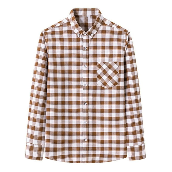 Men Clothing, Men's Plaid Button Down Shirts Cotton Long Sleeve Dress Shirt Lightweight Lounge Loose Gingham Shirts Jacket