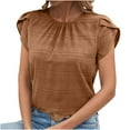thumbnail image 2 of GaThRRgYP Short Sleeve Sheer Blouse - Women's Summer Tops,Women Solid Round Neck Sleeve Back Keyhole Blouse Temperament Short Sleeve Top Brown S, 2 of 9