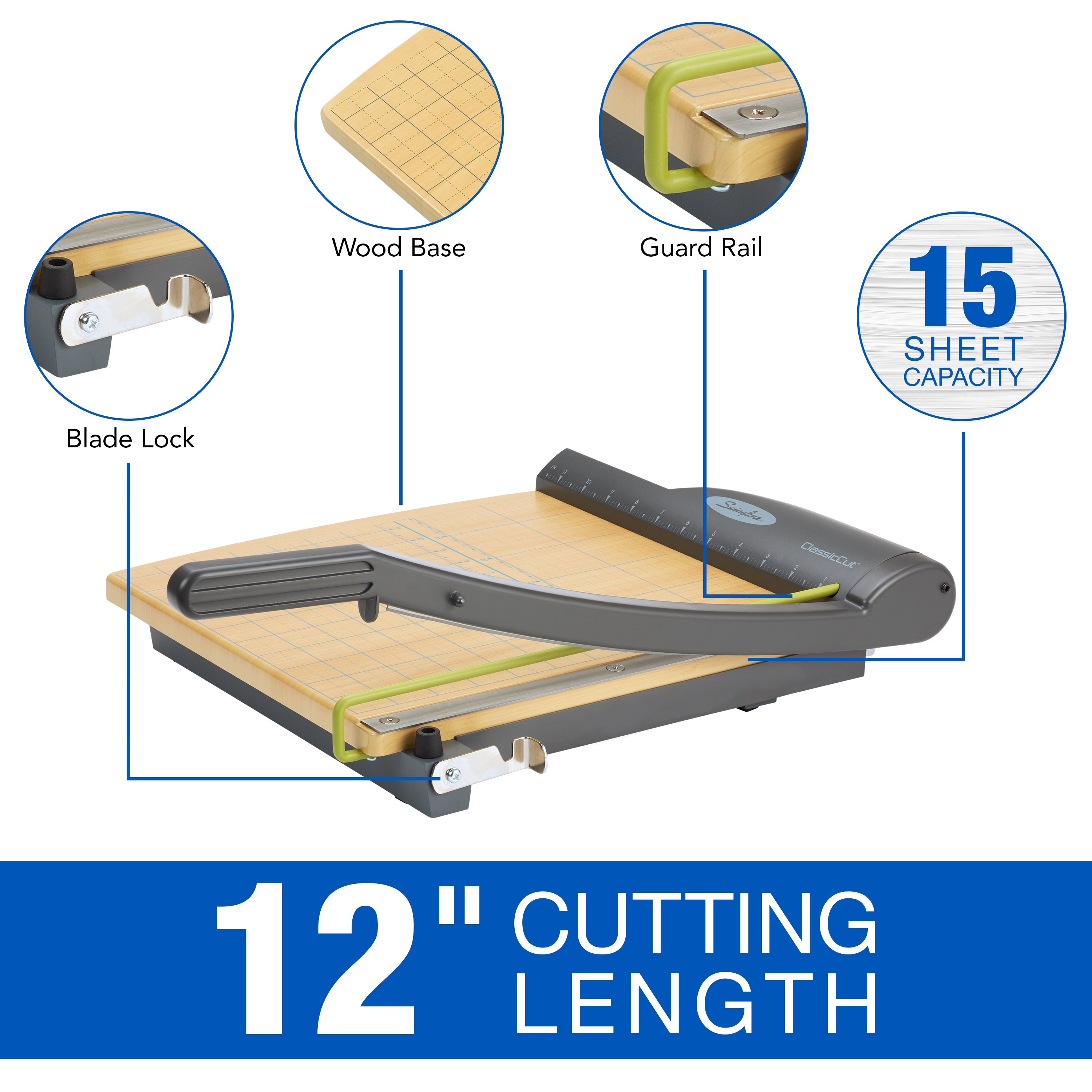 Swingline ClassicCut Pro Guillotine Trimmer, 12" Cut Length, 15 Sheets, Wood (9112A) - image 3 of 11