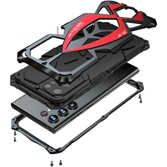 for Samsung Galaxy S24 S23 S22 Ultra S21 S21  A72 A52 Aluminum Alloy Phone Case Drop Protection Metal  Silicone Triple Protection Aluminum Alloy (Black Red, Galaxy S21)