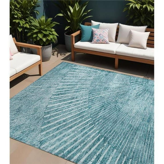 HomeRoots 562009 9 x 12 ft. Teal Abstract Washable Non Skid Indoor Outdoor Rectangle Machine Woven Area Rug