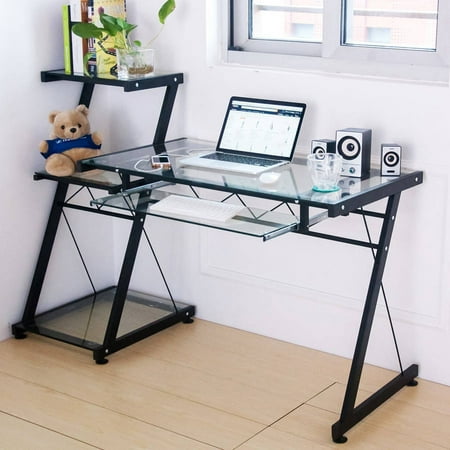 Merax Glass Top Desk With Bookcase Home Workstation Office Corner Merax Glass Top Desk With Bookcase Home Workstation Office Corner Computer Pc Writing Table