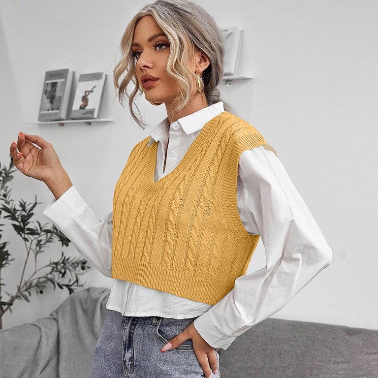 Herrnalise Sweater Vest for Women V Neck Sleeveless Knit