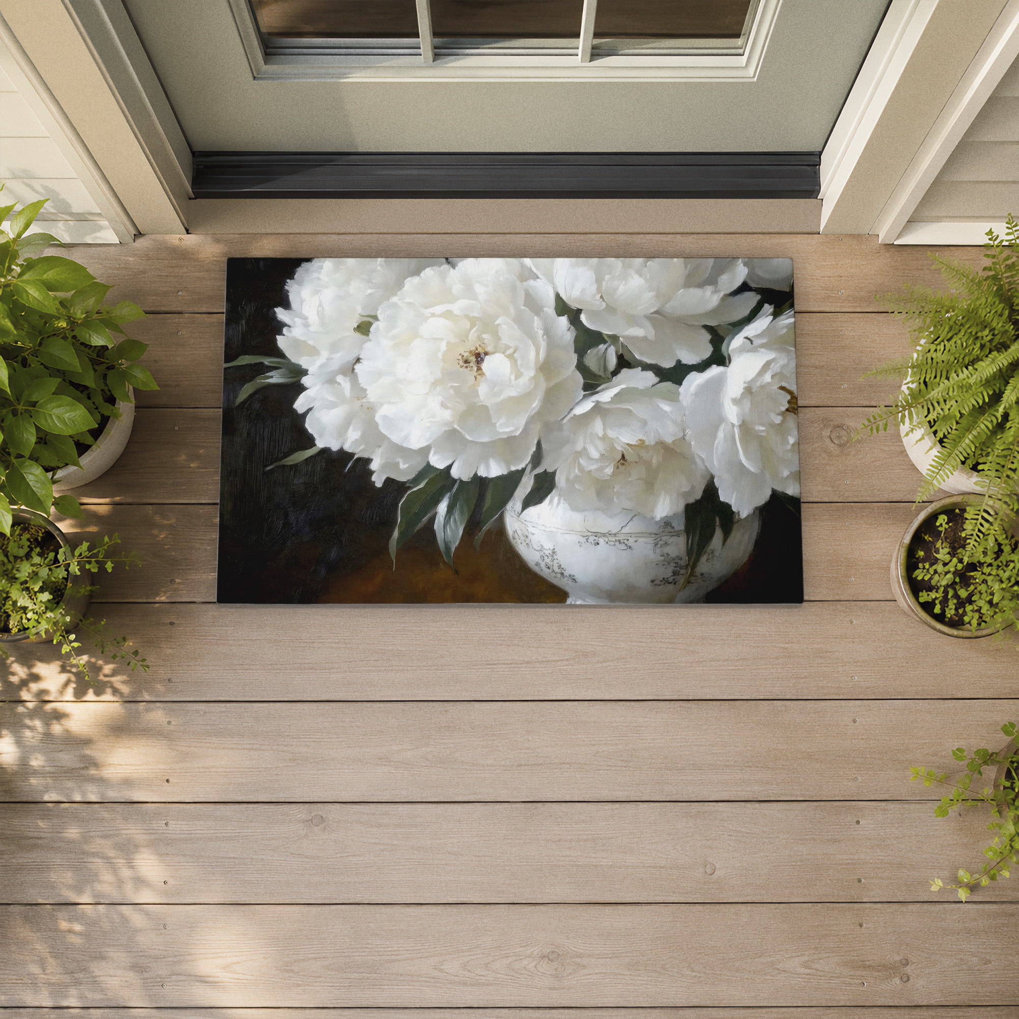 Stupell Industries White Flowers in China Vase Printed Outdoor Door Floor Mat, design by Petals Prints Design