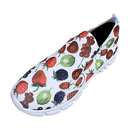 

Cathalem Fashion Spring And Summer Women Sports Shoes Flat Bottom Light Slip On Mesh Breathable Comfortable Strawberry Grape And Fruit Printing Red 42