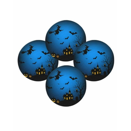 Halloween Round Placemats Set of 4 Castle And Witch Place Mats Washable Woven Placemat Grimace Pumpkin Black Bats Circle Braided Table Mat for Kitchen Dining Table Holiday Party Home Decor 15 Inch