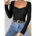 thumbnail image 5 of FEORJGP Women’s Sweetheart Neck Shirt Long Sleeve T-Shirts Solid Color Slim Fit Pullover Dressy Blouse Eyelet Tops Fashion Daily Clothes Streetwear, 5 of 7