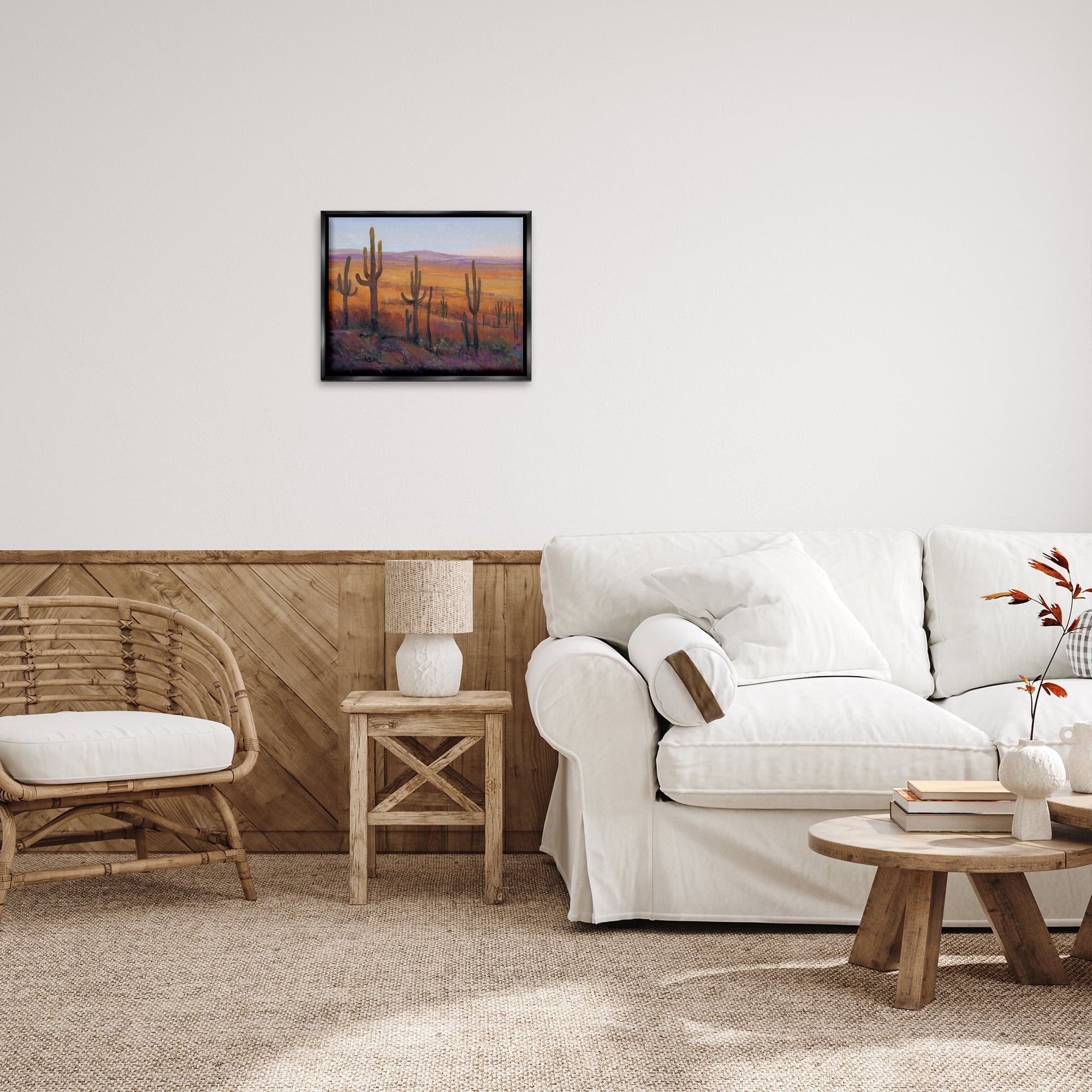 Stupell Industries Desert Cactus Plants Landscape Painting Black Floater Framed Canvas Art Print Wall Art, 21 x 17