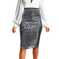 thumbnail image 2 of JNGSA Knee Length Skirts for Women, Women's Glitter Sequin Elastic High Waist Cocktail Bodycon Pencil Midi Skirt Club Night Out Party, 2 of 6