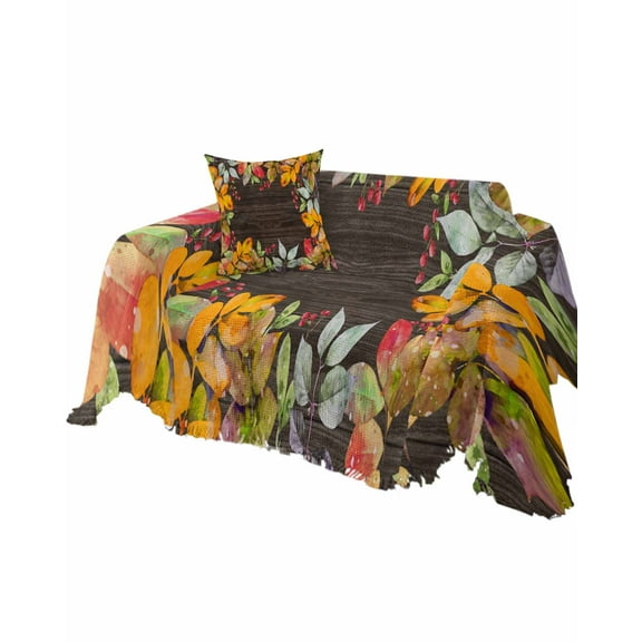 Orange Green Eucalyptus Leaves Sofa Couch Covers for Dog,Washable Sectional Couch Slipcovers for Loveseat with Tassels,Fall Autumn Rural Wooden Non Slip Sofa Throw Cover Blanket Large 71''x102''