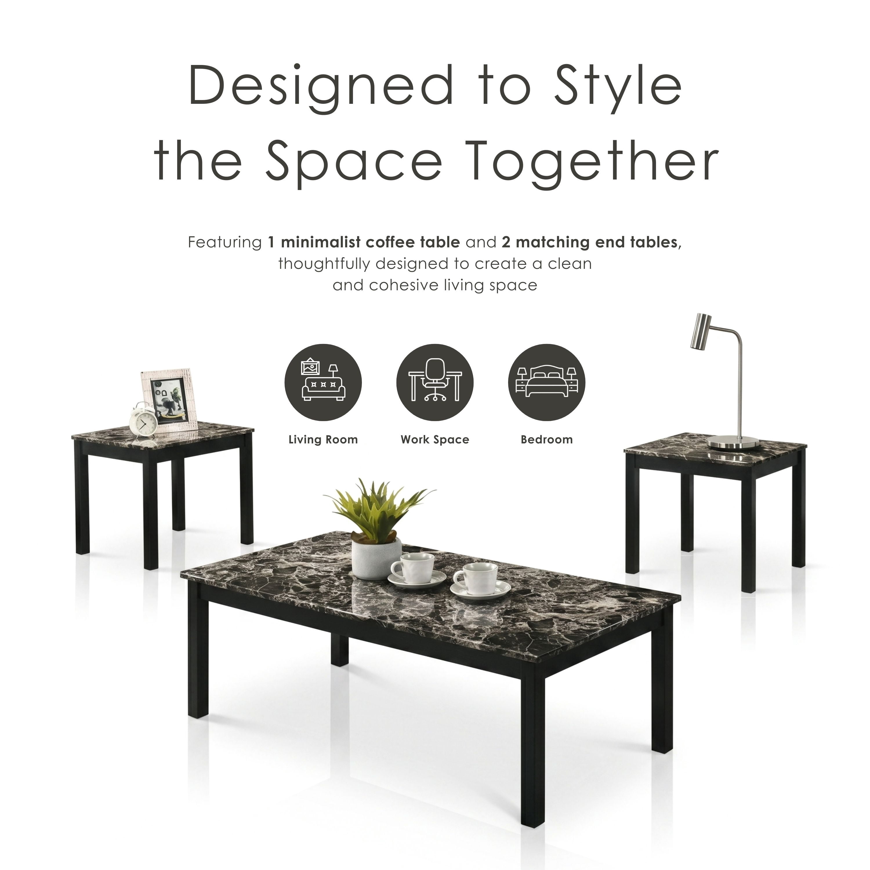 Furniture of America Versi Modern 3-Piece Coffee Table Set, Black and White