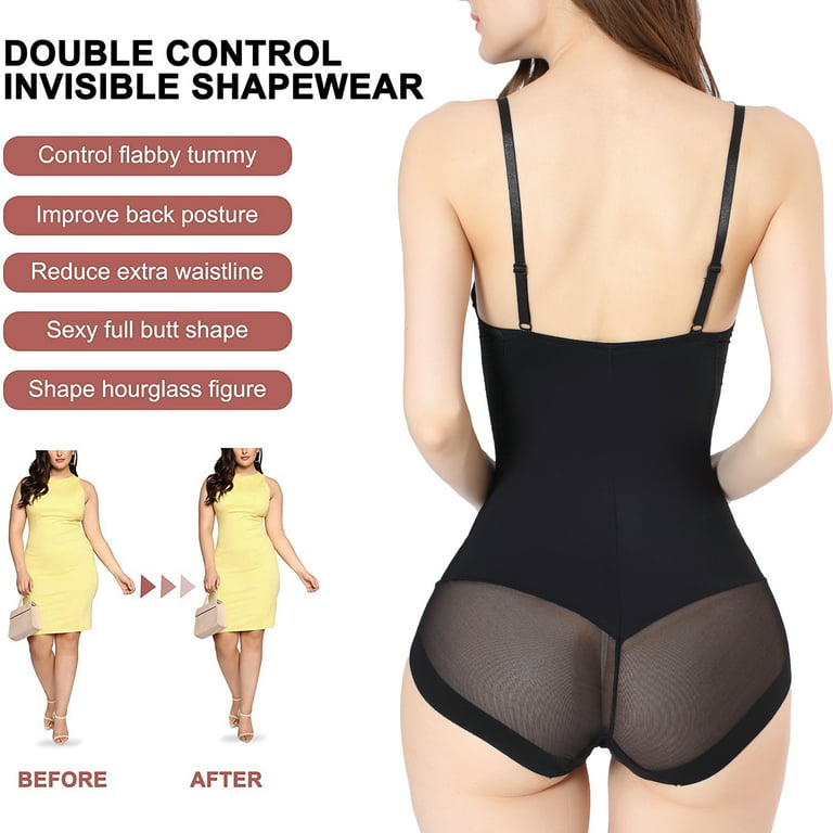 Joyshaper Women Bodysuit Shapewear Tummy Control Backless Straps Bodysuit  Full Body Shaper with Built-in Bra Black M