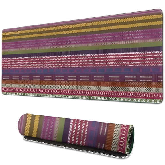 Long Mouse Pads for Desk,Purple Boho Tribal Stripes and Hearts Desk Mats on Top Of Desks, Desk Mouse Pad Extra Large with 3mm Non-Slip Base and Stitched Edge for Gaming,Work,Home 31.5"x11.8"