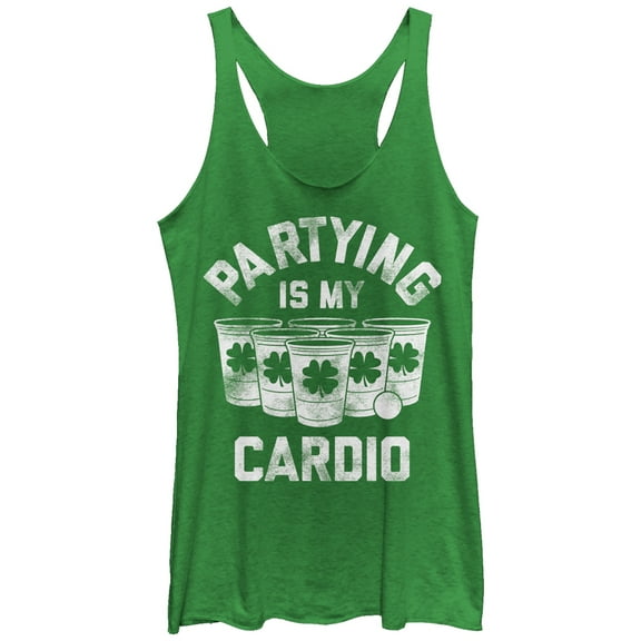 Women's Lost Gods Partying is My Cardio  Racerback Tank Top Envy Green Small