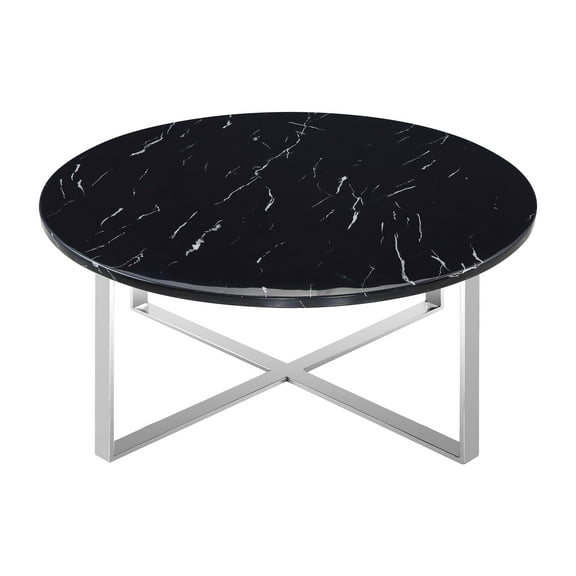 Rosi Chrome Cross leg Coffee Table With Marble Round Top In Black Chrome
