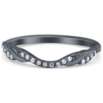 Black Tone, Simulated Cubic Zirconia Size-5 Half Eternity Criss Cross Band Wedding Ring 925 Sterling Silver