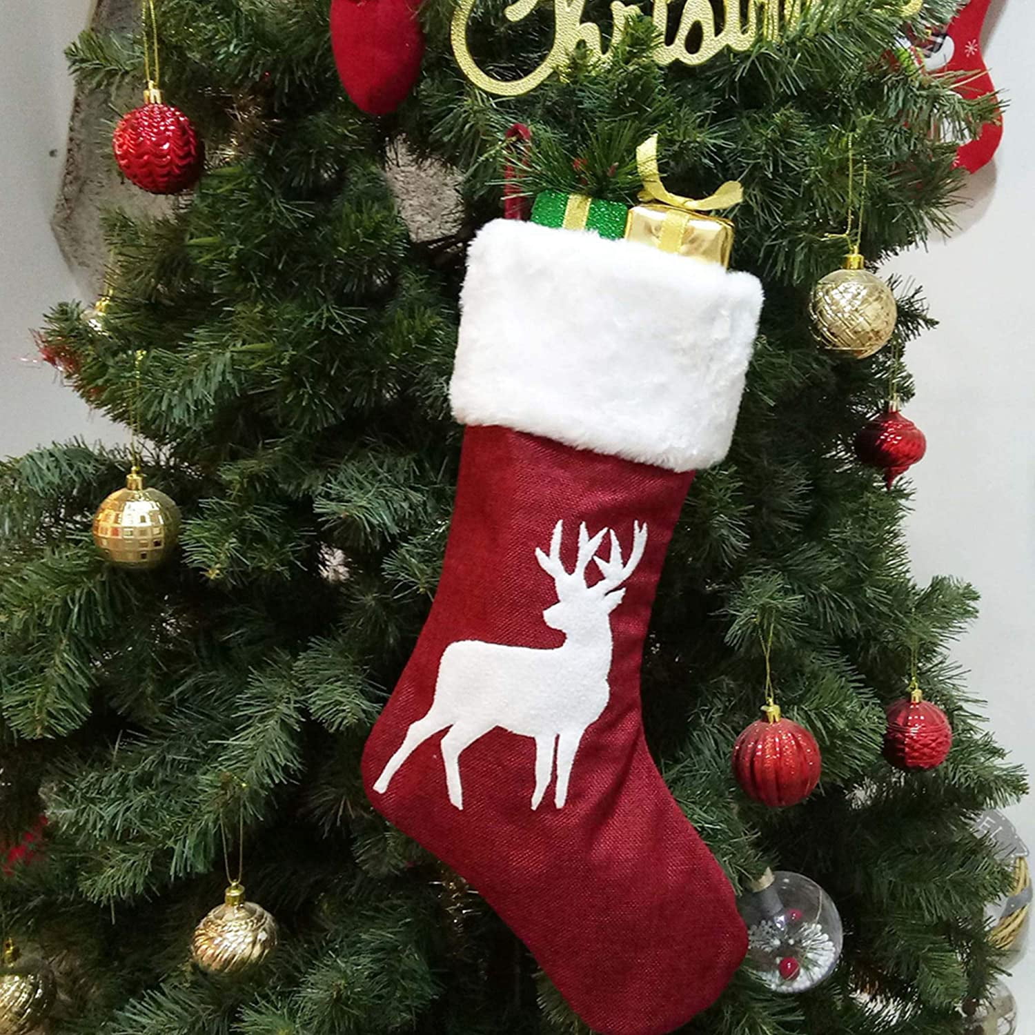 Christmas Stockings,18 inch Candy Stockings,for Xmas Tree and Fireplace Hanging Stockings Holiday Stockings with Plush Decorations,for Family Holiday Xmas Party Decorations