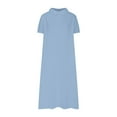 thumbnail image 4 of Summer Fashion Plus Size Dresses for Women Solid Color Casual Loose Fitting Daily Short Sleeved Lapel, 4 of 7