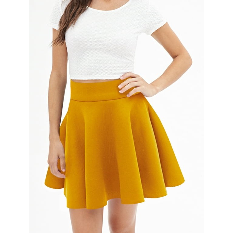 Made by Johnny Women s Basic Versatile Stretchy Flared Skater Skirt XXL Mustard Size 2XL Yellow