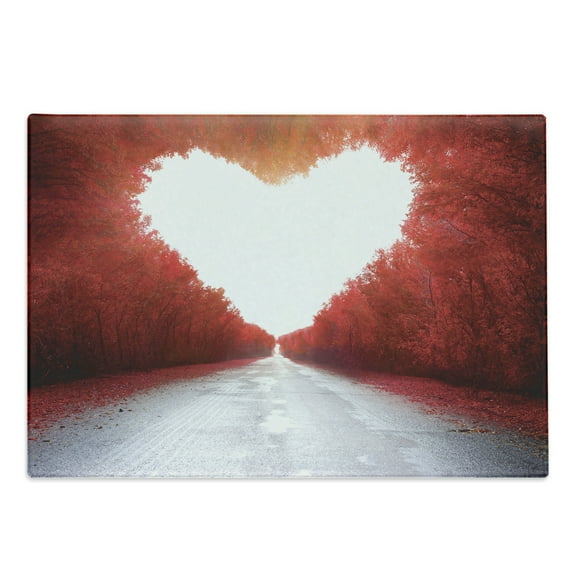 Love Cutting Board, Road to Love Tunnel Autumn Trees Foliage Forest Landscape Scenery Rural Nature Art, Decorative Tempered Glass Cutting and Serving Board, Large Size, Red White, by Ambesonne