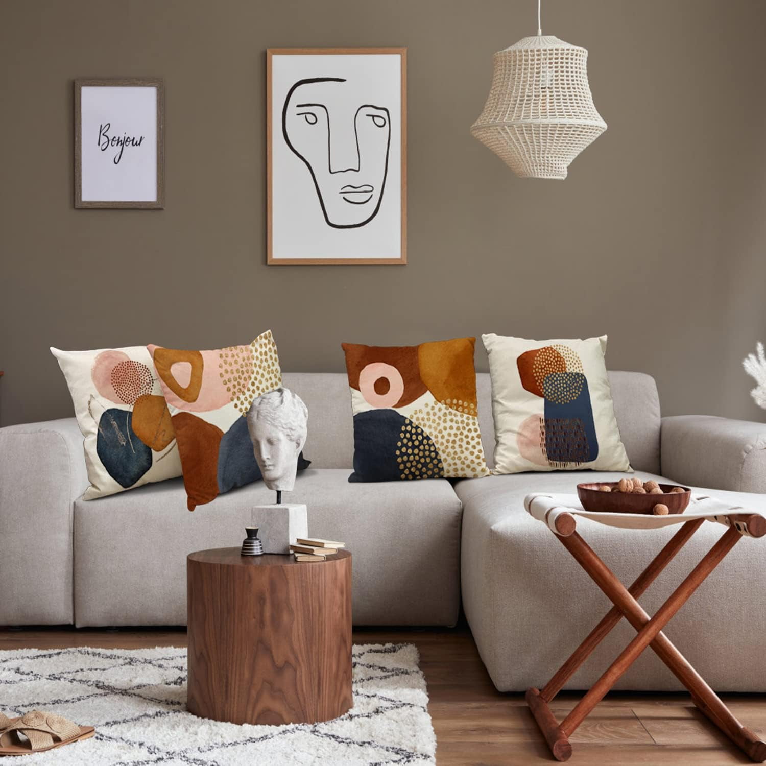 Burnt Orange Abstract Throw Pillow Covers 18x18 Set of 4 Mid Century Modern Pillow Covers Geometric Minimalist Decor for Couch Home Decor