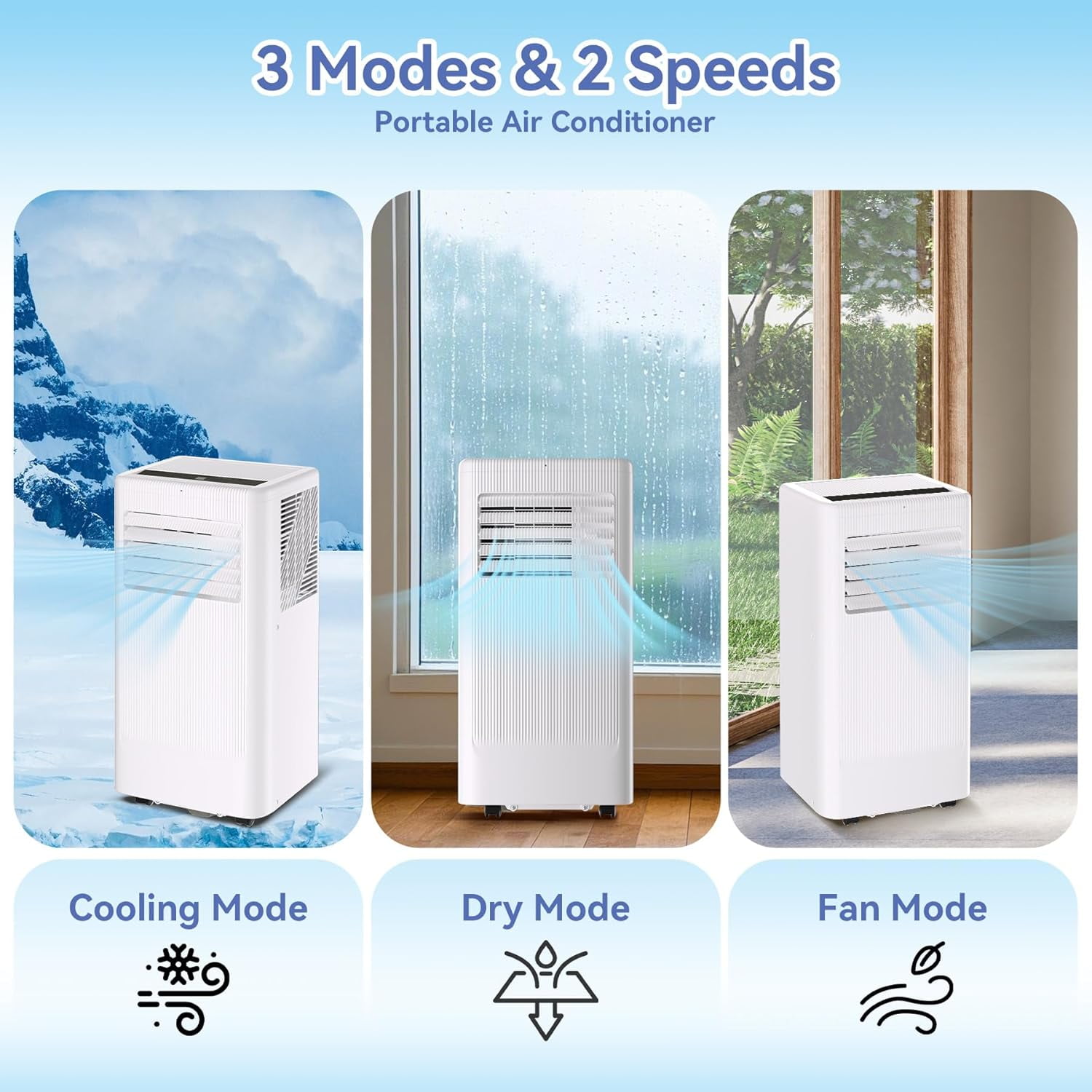 M optimized 10,000 BTU Portable Air Conditioner with Wheels, Cooling/Fan/Dry 3 in 1 Air Conditioner for Room 560 Sq.Ft, Portable AC Unit, Low Noise for Home, Office, White