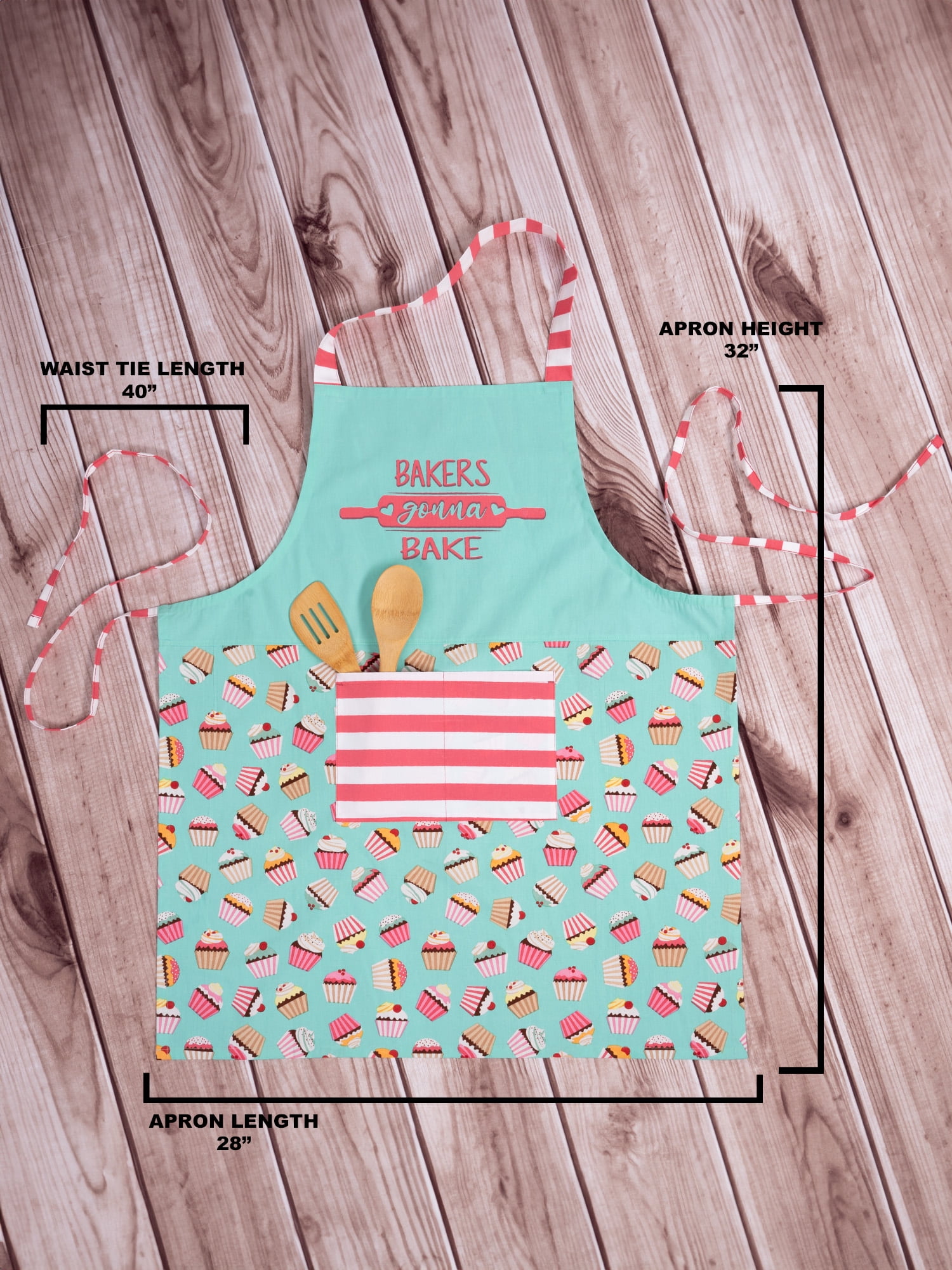 Mainstays Chef Kitchen Apron, 28" x 32" Cupcake Cotton Bib Apron with Pockets for Cooking, Baking, Gardening in Turquoise
