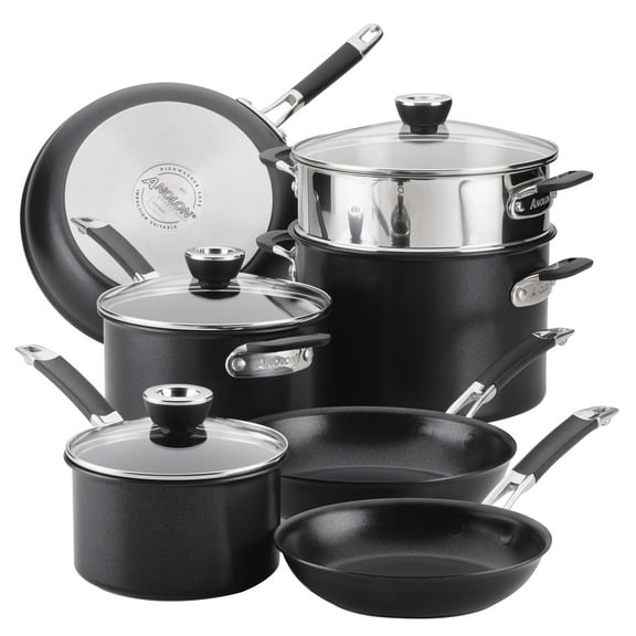 Anolon SmartStack 10 Pc HardAnodized Nesting Cookware Set, Black