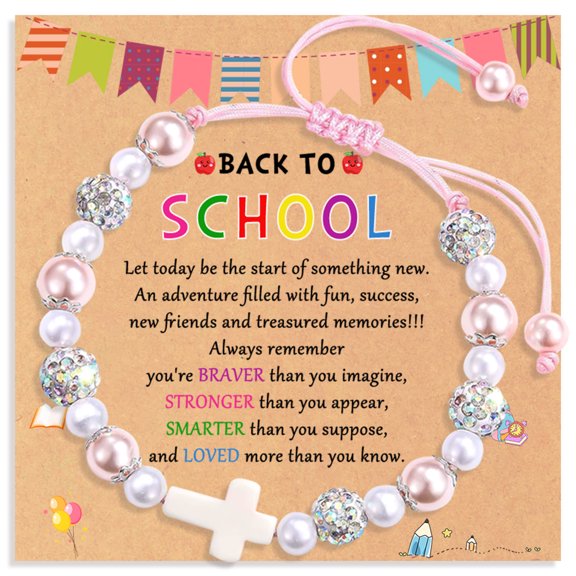 Preschool Back to School Gift for Her, Pearl Cross Bracelet for Daughter Granddaughter to Give Her Encouragement