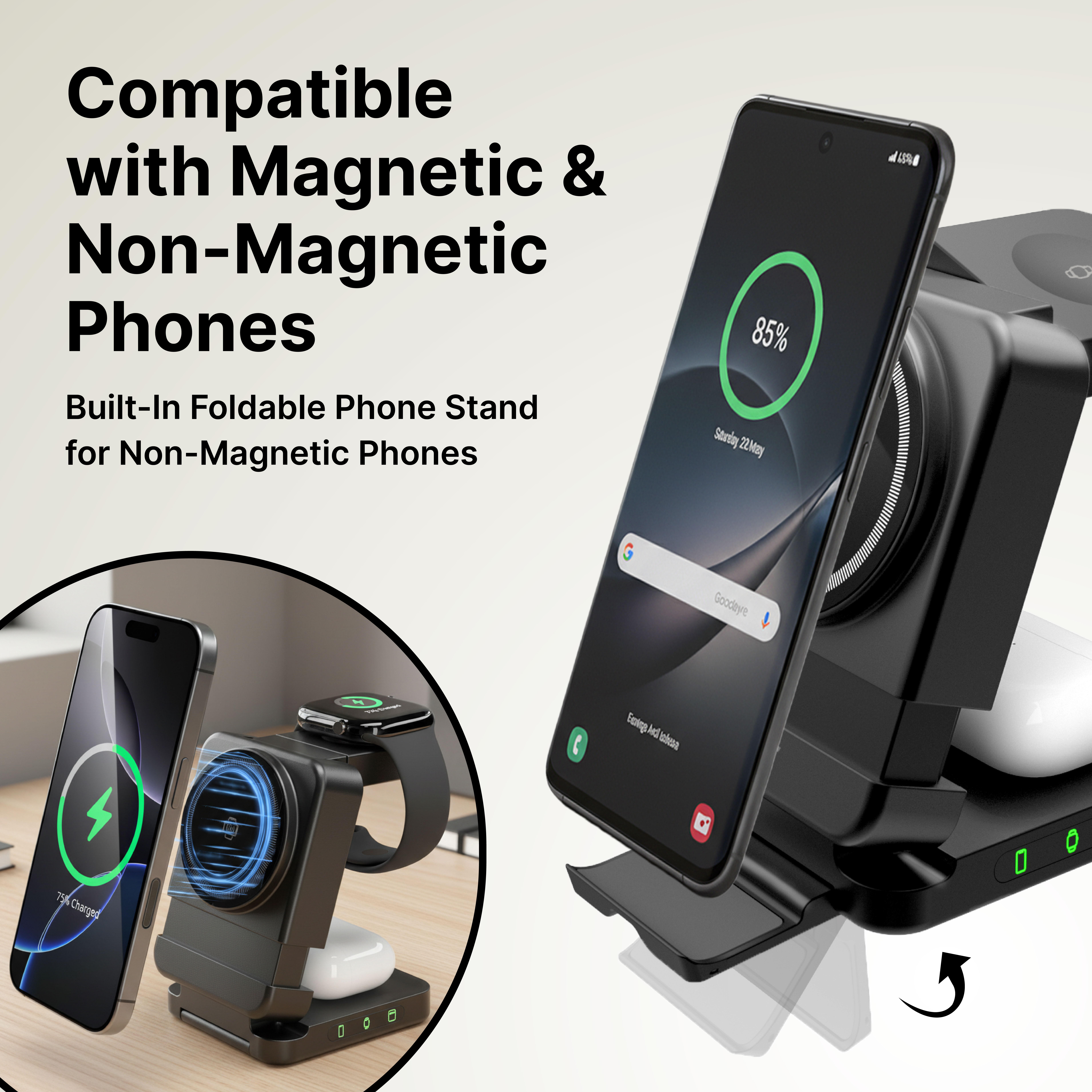 It's Just Smart 3-in-1 Magnetic Wireless Charging Station, Black photo 5