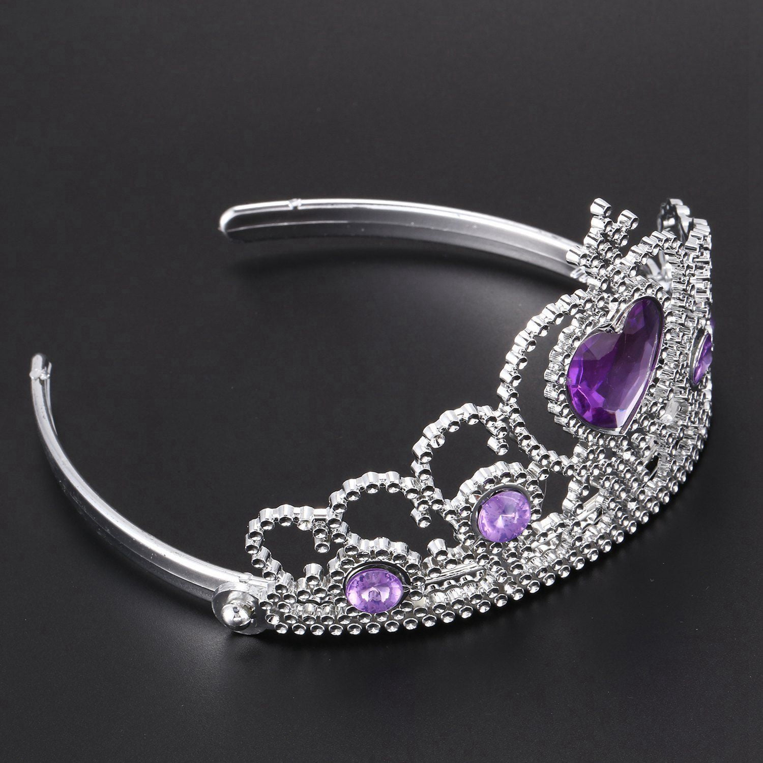 Woman Wedding Faux Rhinestone Tiara Crown Headband Silver Tone Purple T4H9 