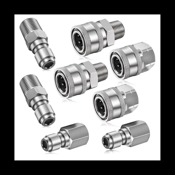 8 Piezas NPT 3/8 Pulgadas de Acero Inoxidable Macho Hembra Kit de Conector RáPido Adaptadores de Lavadora a PresióN (Rosca Interna y Externa)