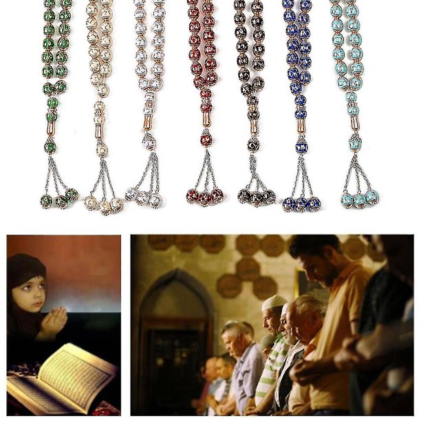 Red Rosario musulmán cuentas de oración religiosa collar de cuentas accesorios de dijes artesanales