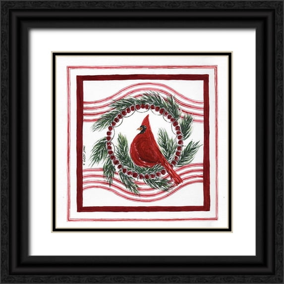 Shamp, Cindy 15x15 Black Ornate Wood Framed with Double Matting Museum Art Print Titled - Christmas Cardinal V