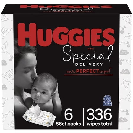 Hypoallergenic Baby Wipes, Unscented, Huggies Special Delivery Baby Diaper Wipes, 6 Flip-Top Packs (336 Wipes Total)