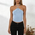 thumbnail image 4 of yueewhu Womens Camisole Tank Tops Criss Cross Halter Top Double Lined Backless Crop Tops Y2K Vacation Outfits (Light Blue, M), 4 of 8
