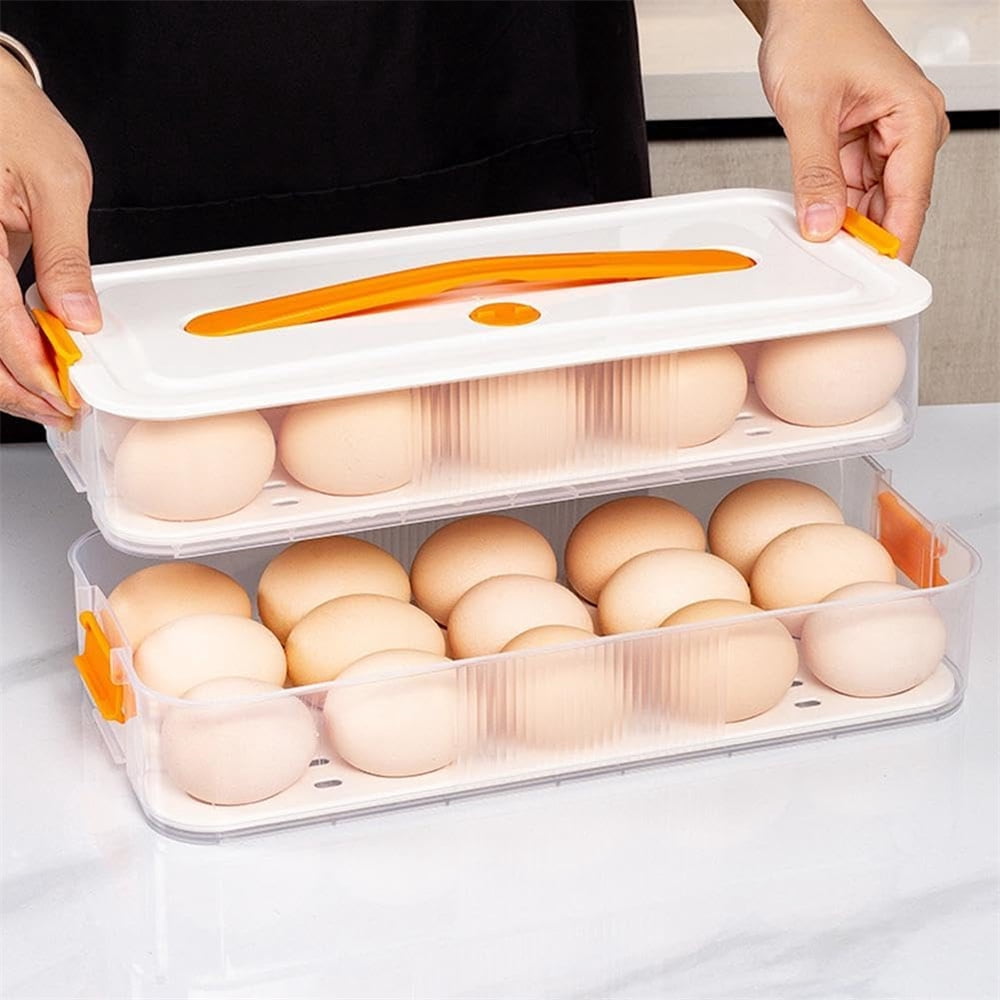 NOGIS Deviled Egg Containers with Lid, Clear Storage Egg Platter for Devil Egg, Deviled Egg Tray Carrier with Handle, Deviled Egg Carrier Tray Stackable Portable Egg Holder for Party Picnic