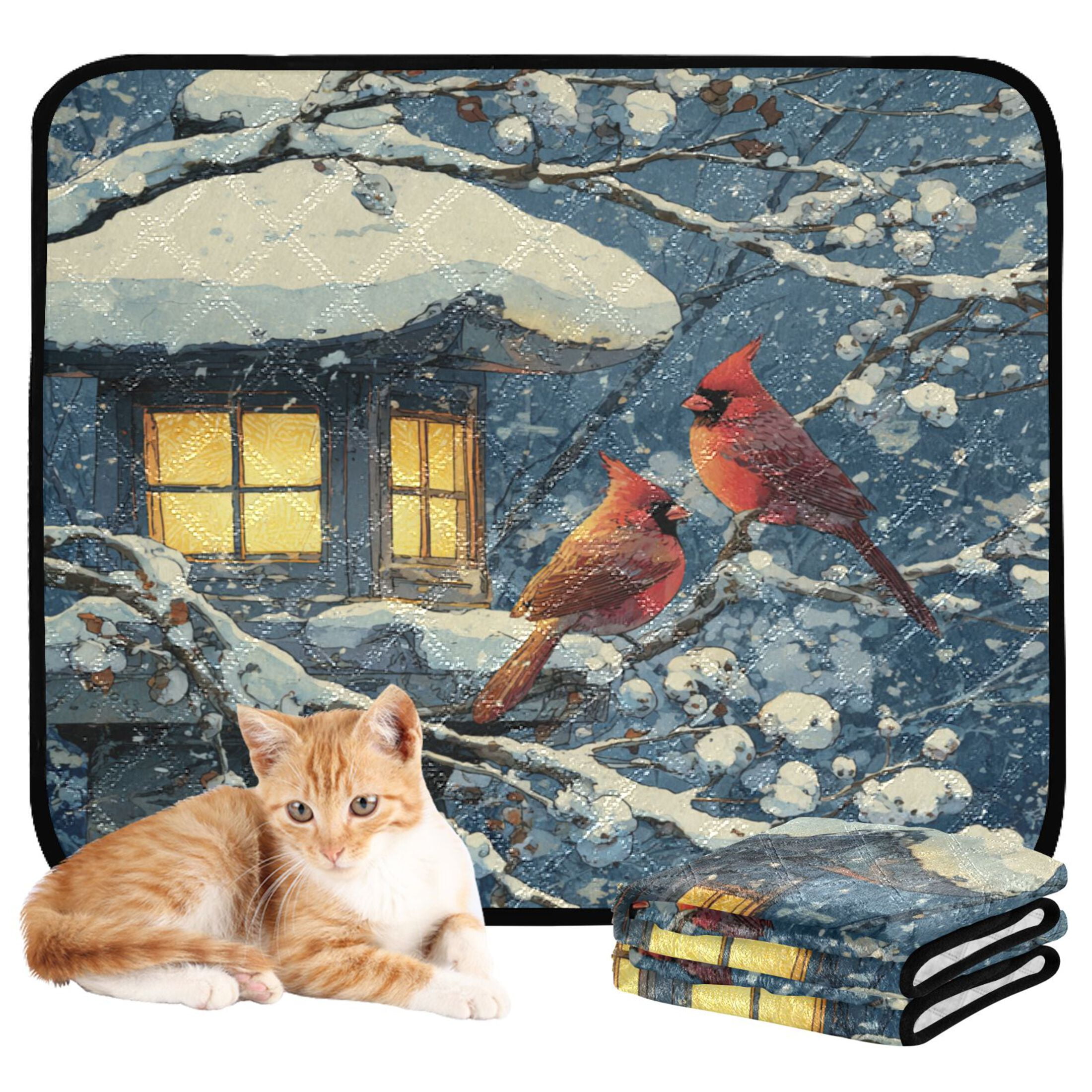 Qxltty Red Cardinals Cat litter Pads Pet Set of 2 Diaper Mats Center Anti-leakage Layer Absorbent Soft and Comfortable