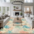thumbnail image 4 of Teal Sea Turtle Starfish Washable Living Room Rugs 5'x7', Summer Beach Coral Shell Vintage Low Pile Throw Large Area Rugs Non-Slip Sturdy Edge Binding Carpet for Dining Room Bedside Kitchen, 4 of 9