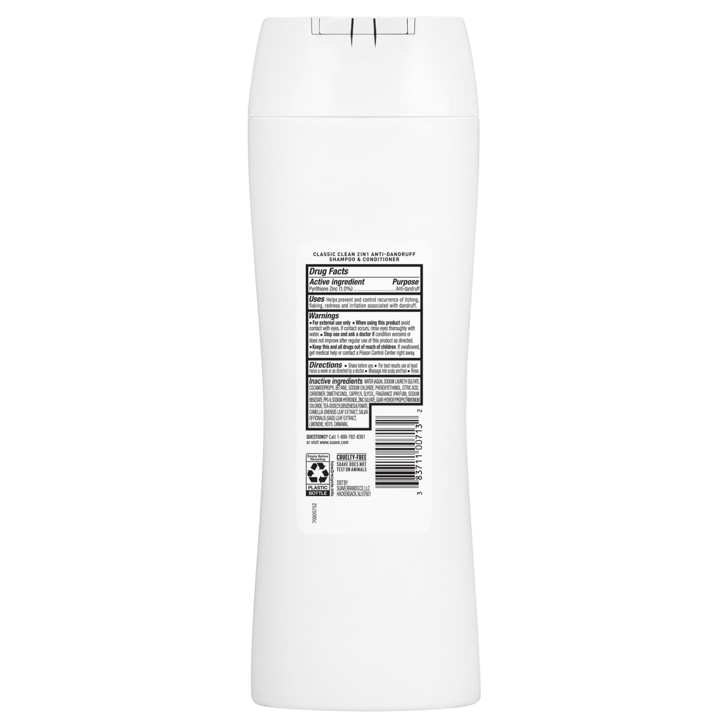 (6 pack) Suave Anti Dandruff 2 IN 1 Shampoo & Conditioner For Women, Classic Clean, 12.6 FL OZ