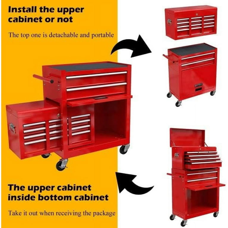 8-Drawer High Capacity Rolling Tool Chest, Removable Cabinet Storage Tool  Box with Wheels and Drawers, Detachable Toolbox with Lock for Workshop
