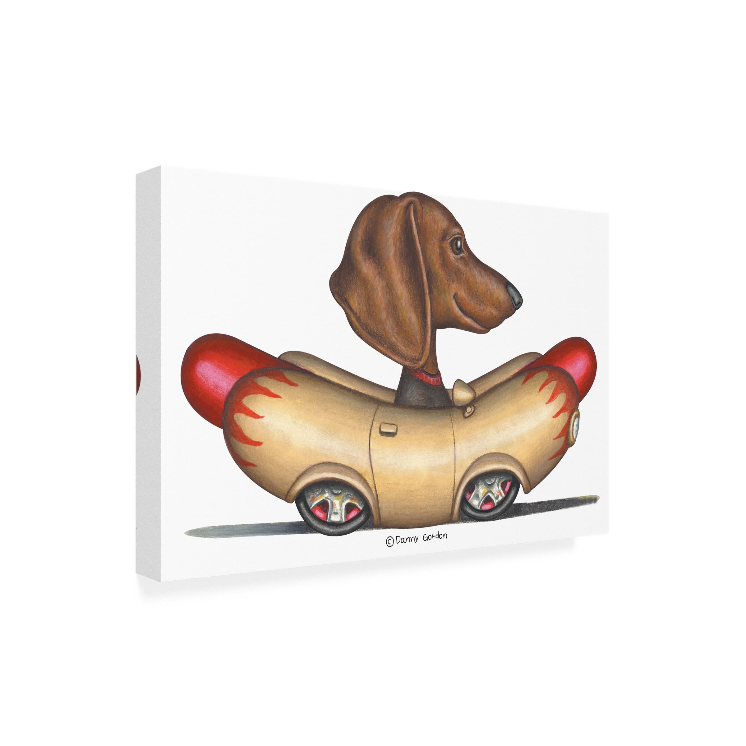 Danny Gordon Art 'Brown Dachshund Hotdog Car' Canvas Art