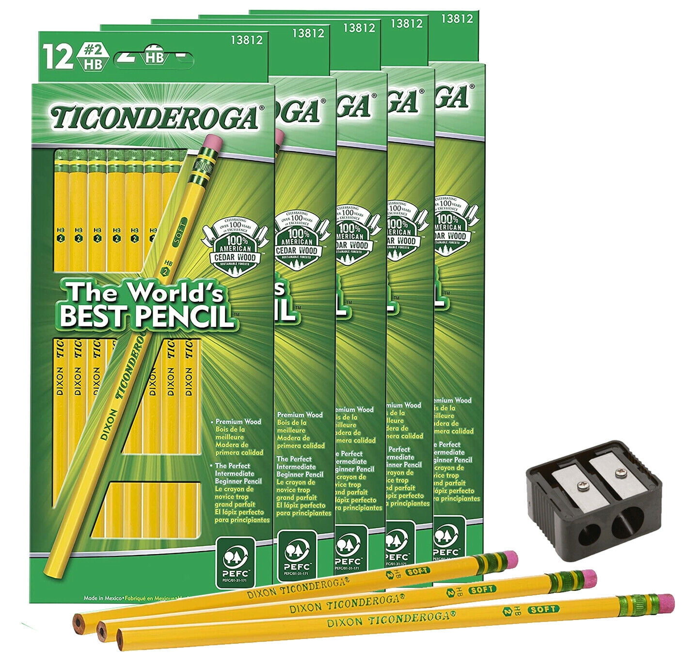 Ticonderoga Pencils #2 Soft - Yellow - Hang Tab Box Presharpened, School  Supplies and Craft Supplies 12 Count (13812) Free Sharpener 5 Pack -  Walmart.com