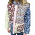 thumbnail image 4 of Women'S Cropped Quilted Jacket Cardigan Floral Printed Long Sleeve Open Front Short Coats Cyan S, 4 of 9