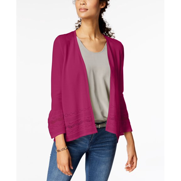 Charter Club 3/4 Sleeve Pointelle Knit Cardigan Peruvian Pink XS