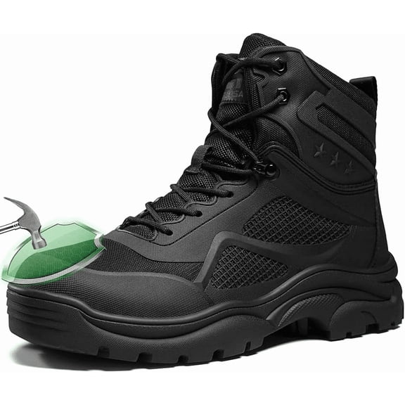 LAoutun Steel Toe Boots for Men Black Work Boots High Top safety boots Indestructible Safety Shoes